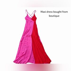 Elegant Pink and Red Maxi Dress